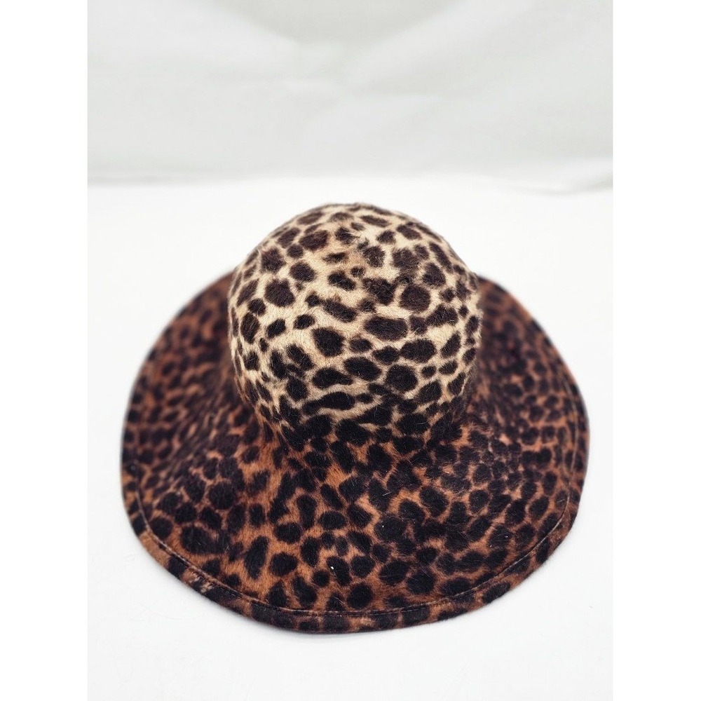 Oscar de la Renta Hat Women vintage inspired OS Brown Leopard Print Faux Fur Hat